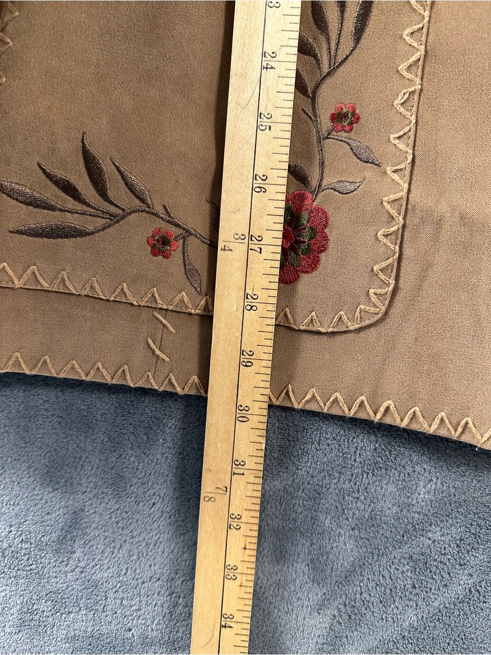 Susan Graver Camel Faux Suede Embroidered Pocket Vintage Blazer - Picture 4 of 10